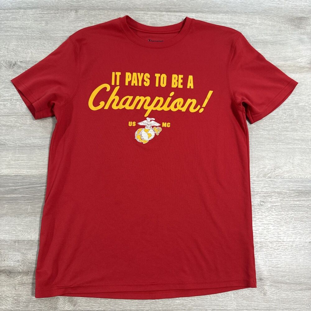 USMC Marines Shirt It Pays To Be A Champion Men's Red Medium 100% Polyester Tee